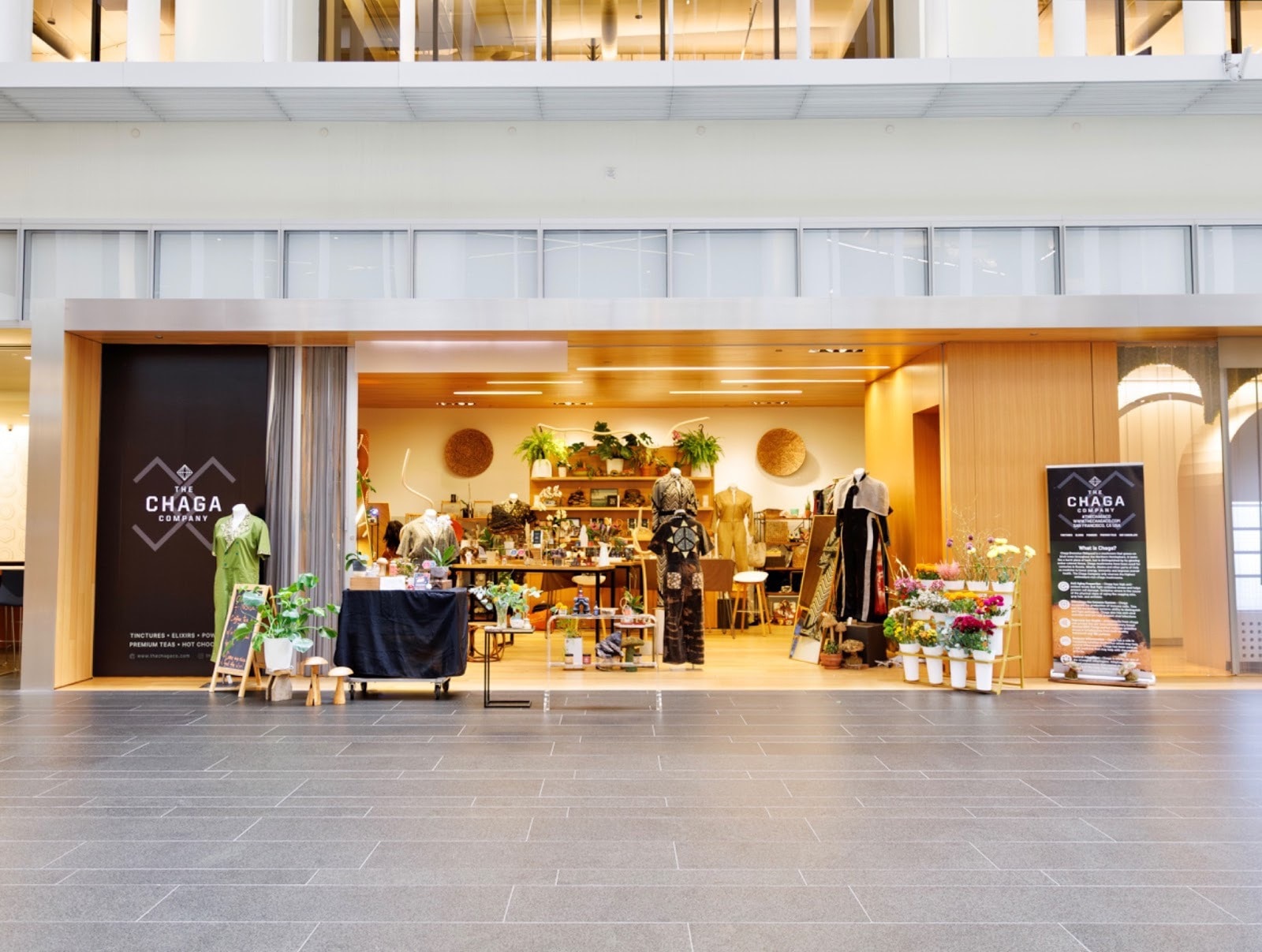 The Chaga Co. boxcar storefront on the ground-floor concourse